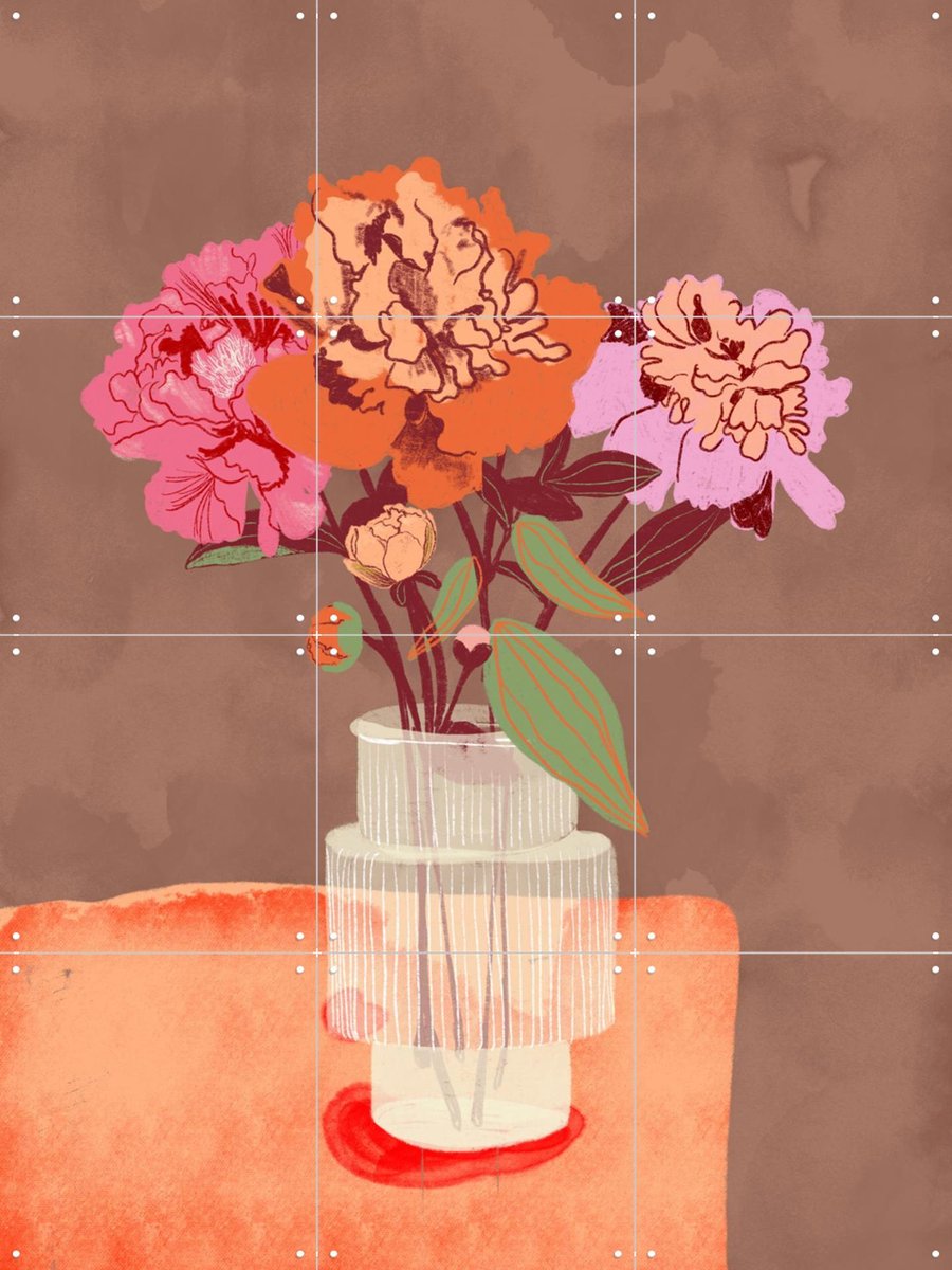 IXXI Peonies, Gigi Rosado - 60 x 80 cm - Gratis ophangtool - Grote wanddecoratie en posters - Grafisch Ontwerp, Kleurrijk, Illustraties, Eetkamer