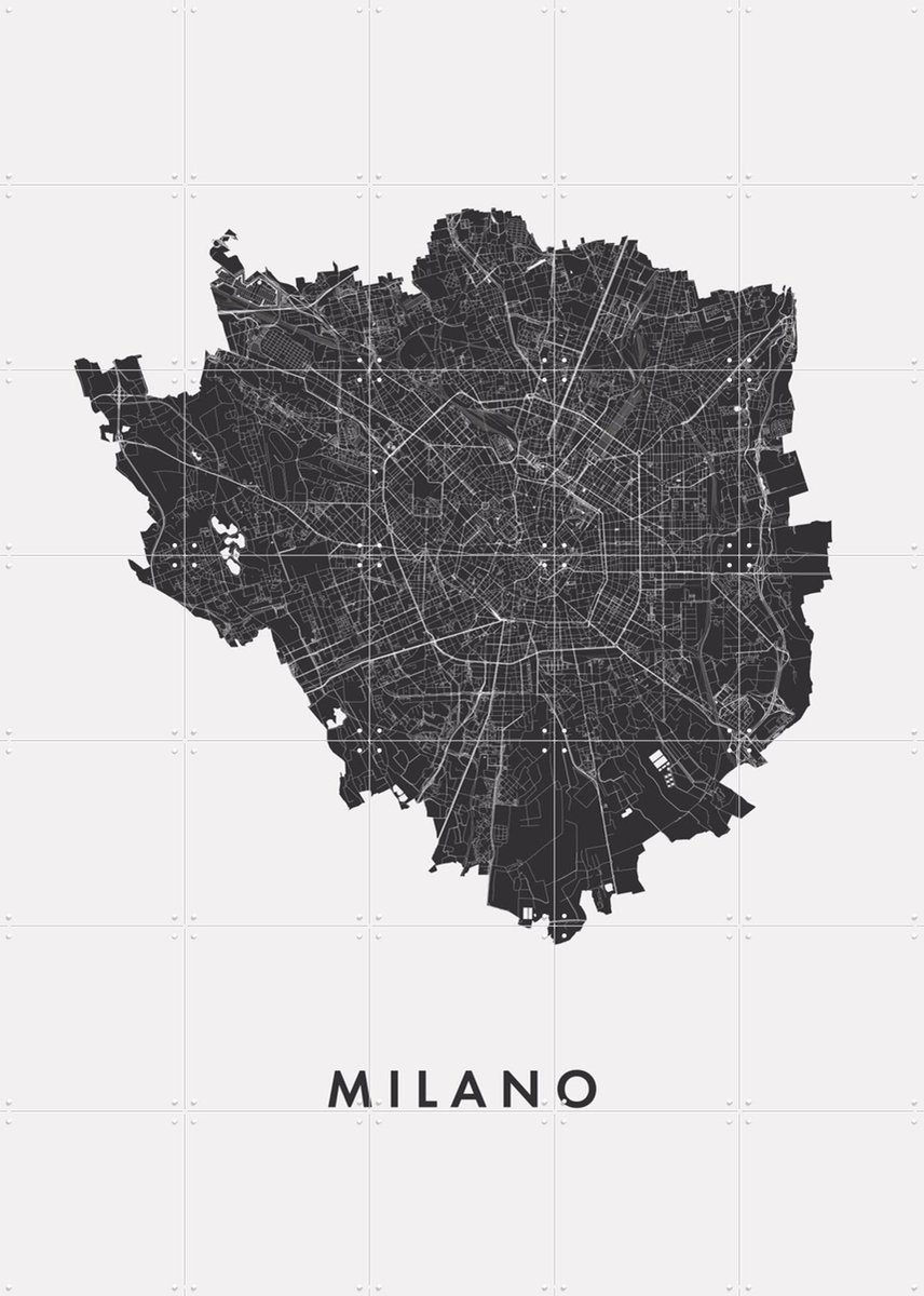 IXXI Milano City Map, Kunst in Kaart - 100 x 140 cm - Gratis ophangtool - Grote wanddecoratie en posters - Minimalisme, Grafisch Ontwerp, Technische