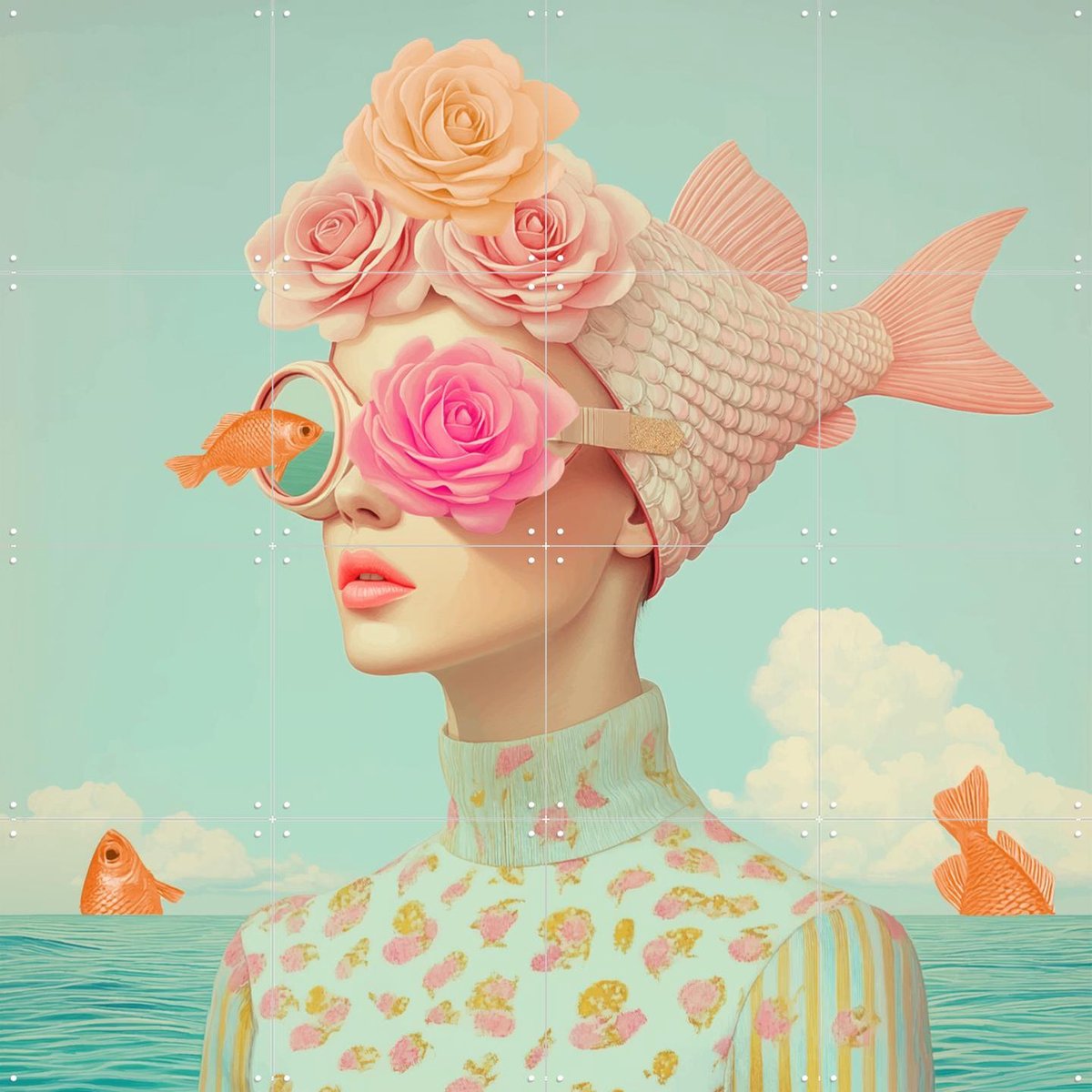 IXXI Fanta sea, Mirjam Duizendstra - 80 x 80 cm - Gratis ophangtool - Grote wanddecoratie en posters Woonkamer, Vissen, Portretten