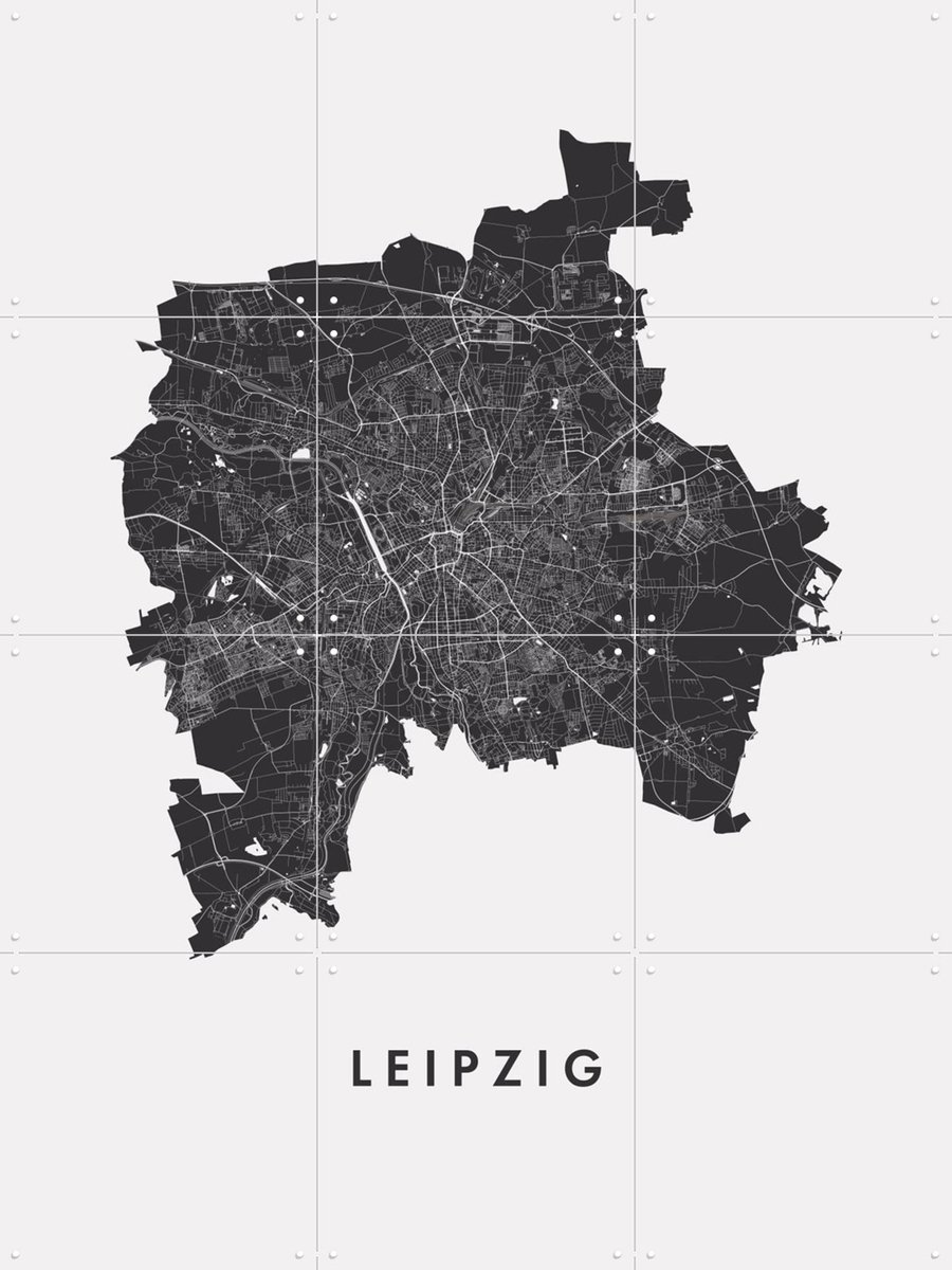 IXXI Leipzig City Map, Kunst in Kaart - 60 x 80 cm - Gratis ophangtool - Grote wanddecoratie en posters - Abstract, Grafisch Ontwerp, Minimalisme