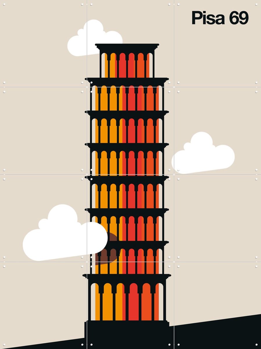 IXXI Pisa 69, Bo Lundberg - 60 x 80 cm - Gratis ophangtool - Grote wanddecoratie en posters - Kleurrijk, Minimalisme, Digitale Kunst, Illustraties