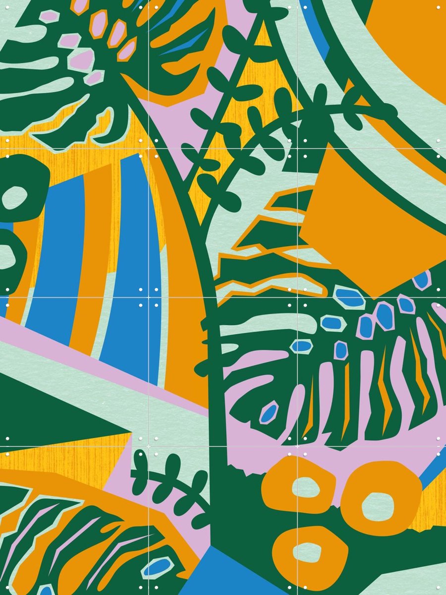 IXXI Monstera Blue, Megan Gallagher - 60 x 80 cm - Gratis ophangtool - Grote wanddecoratie en posters - Digitale Kunst, Kleurrijk, Geometrische Kunst