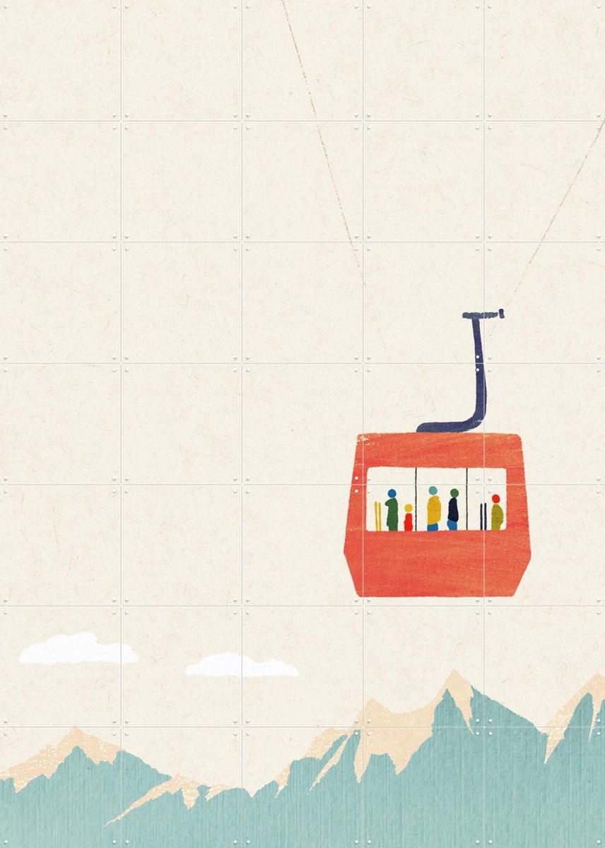 IXXI Ski Day 2 - Cable Car, Henry Rivers - 100 x 140 cm - Gratis ophangtool - Grote wanddecoratie en posters - Speels, Grafisch Ontwerp, Minimalisme