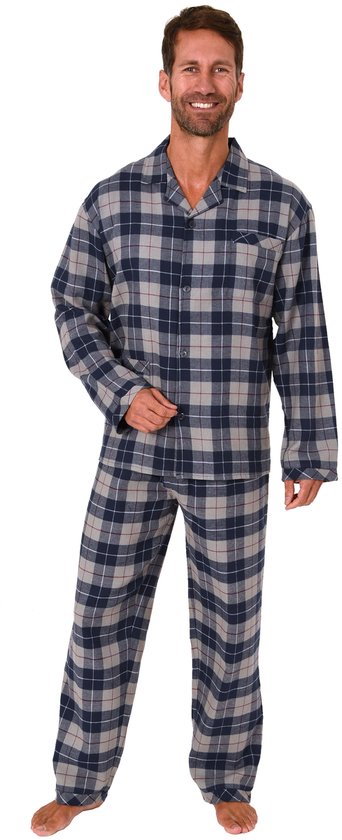 Normann Care Herenoverall met korte mouwen, pyjama met lange pijpen en ritssluiting op de rug, blauw, M