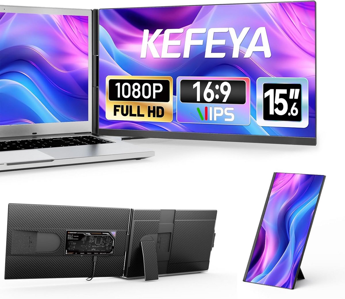15.6 Inch FHD 1080P IPS Extenscherm voor Laptop - Plug & Play Monitor voor Mac, Windows, Android, Linux