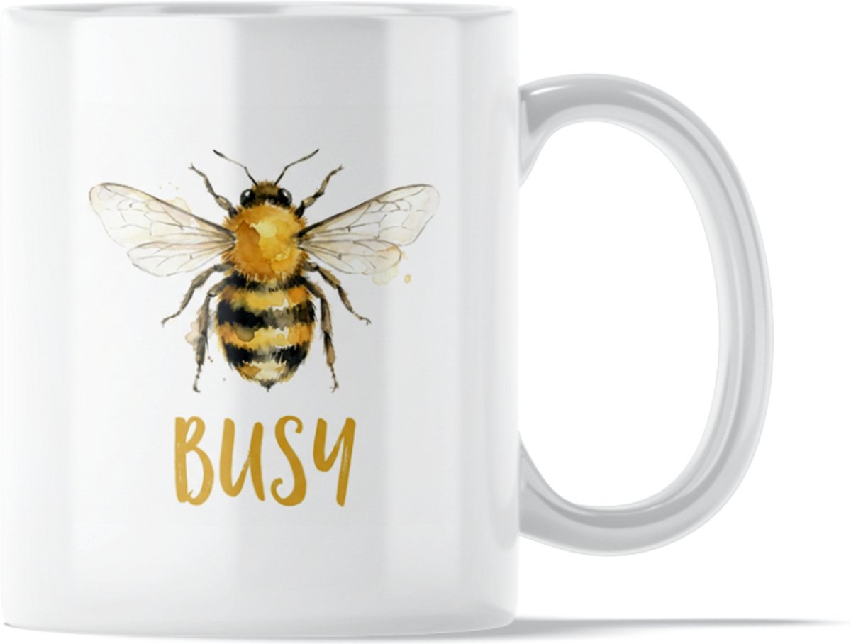 "Aquarel Series" Mok: Busy Bee – Vrolijke Waterverf Mok met Bezige Bij/ Hommel - Positieve Herinnering om Hard te Werken en Niet de Kantjes Er Van af te Lopen - Symbool voor Hard Werken & Natuur - Mooi ValentijnsCadeau voor Carrière Vriendin of Vrouw