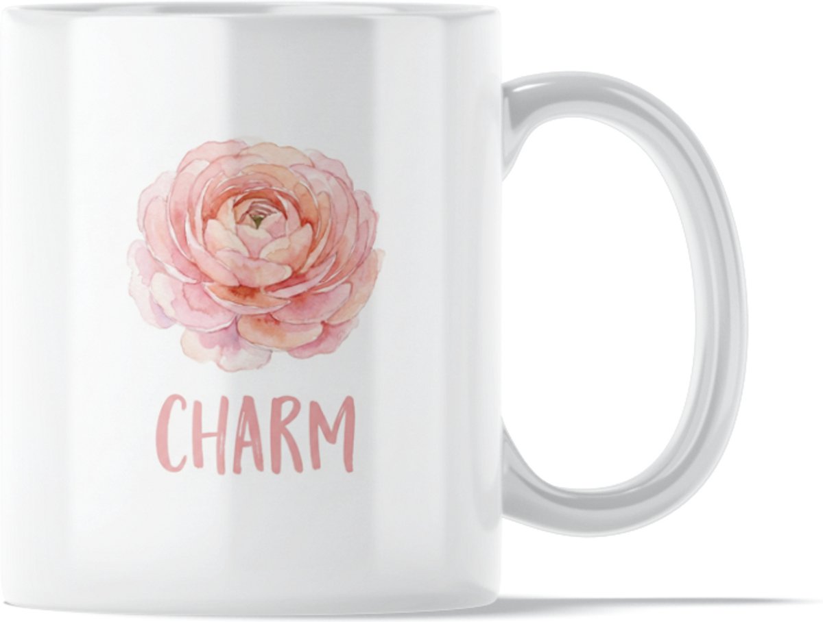 "Aquarel Series" Mok: Charm Ranunculus - Romantische Waterverf Mok met Roze Ranonkel - Positieve Herinnering aan Je Charisma & Charmante Uitstraling - Symbool Charme Elegantie & Puurheid - Lief ValentijnsCadeau voor Haar: Vriendin of Vrouw