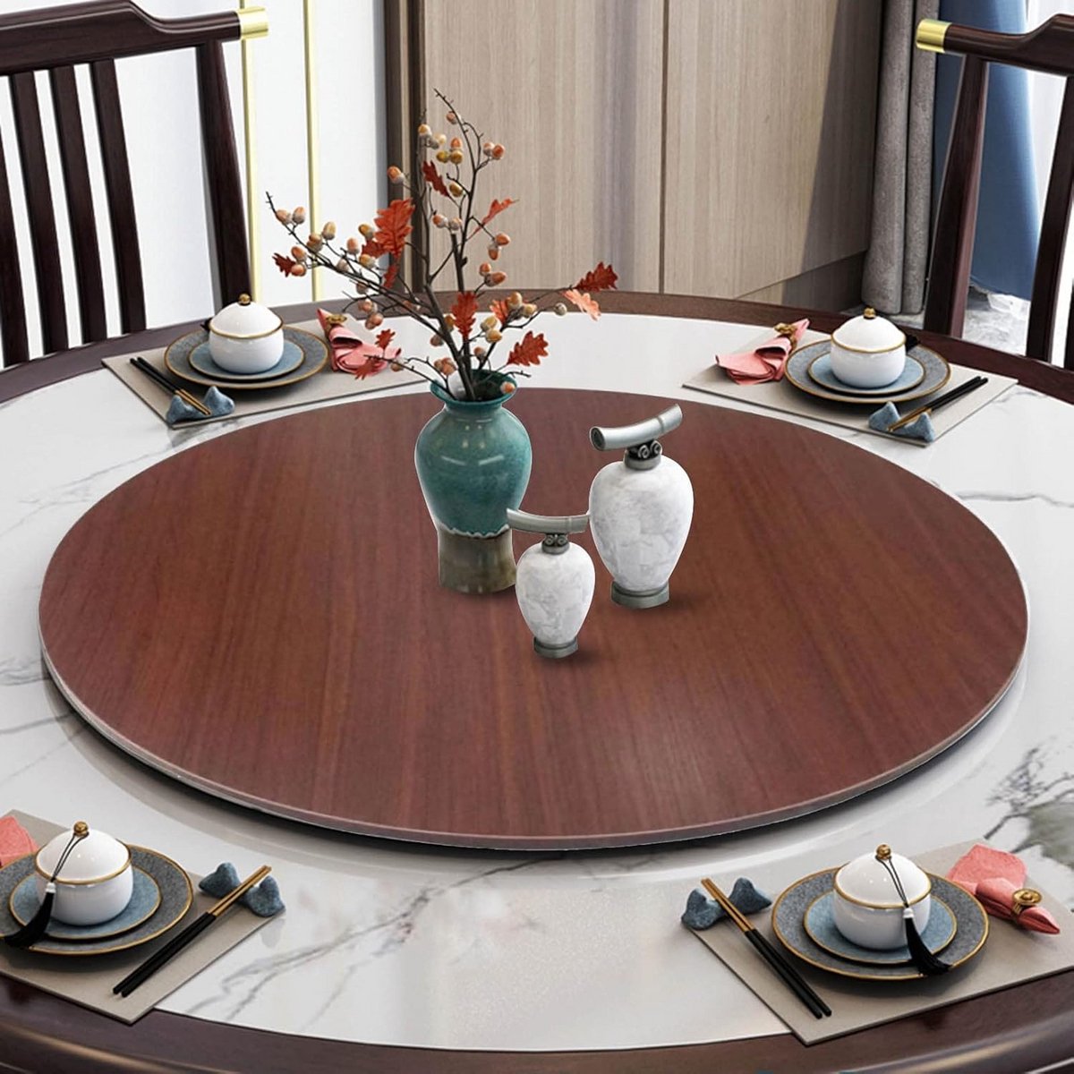 Houten Draaitafel voor Eettafel - 360° Roteerbaar Serveerblad - Rond Draaiplateau voor Dineren