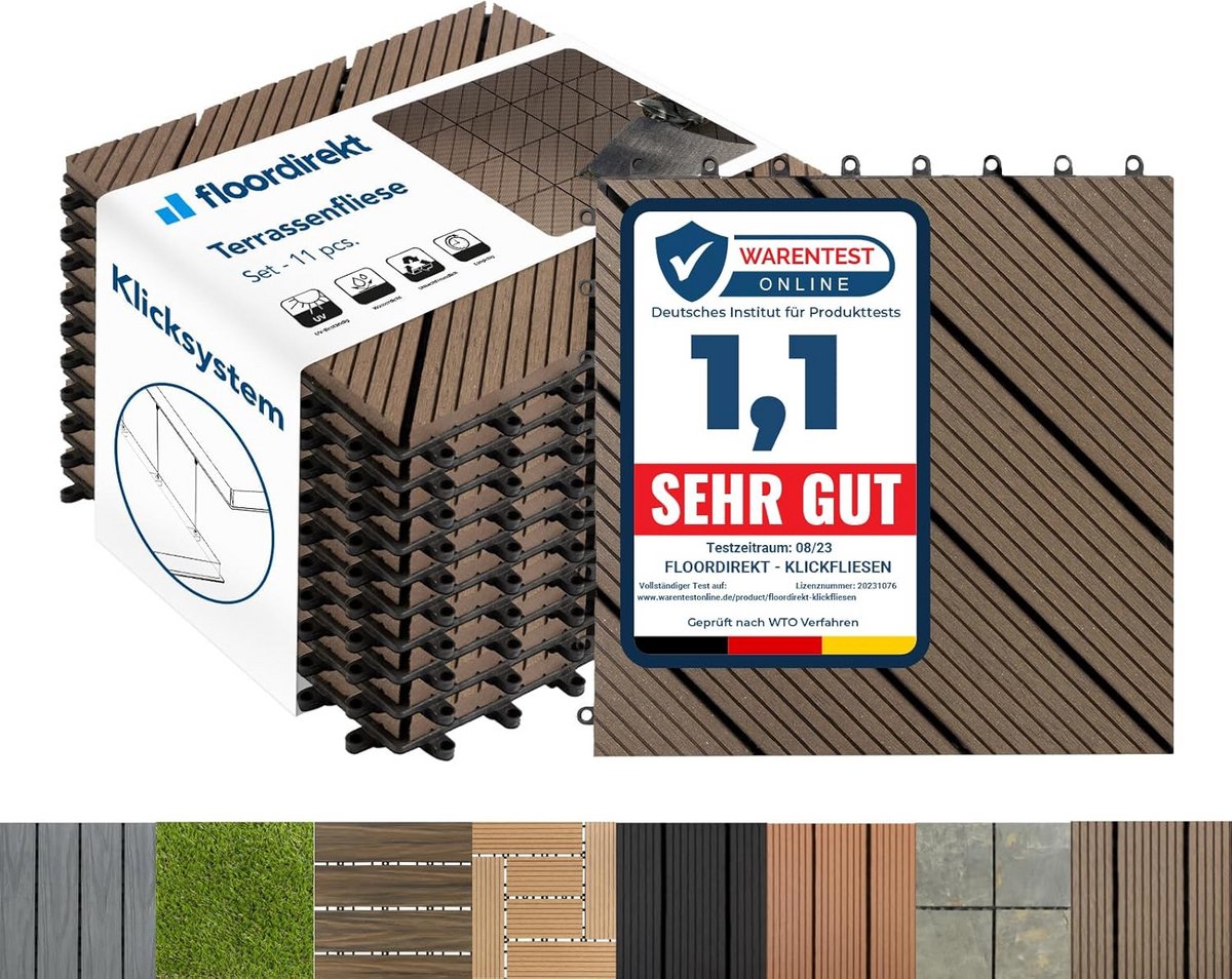 WPC Terras Tegels Donkerbruin Houtstructuur 30x30 cm Kliksysteem Drainage