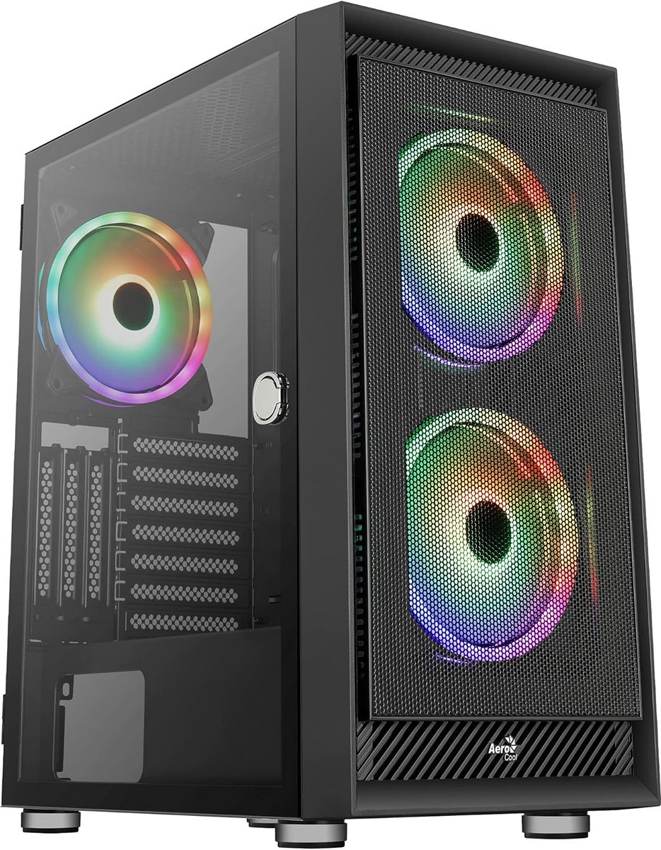 ATX Mid Tower PC Behuizing met Gehard Glas en 3x 14cm ARGB Ventilators - Zwart