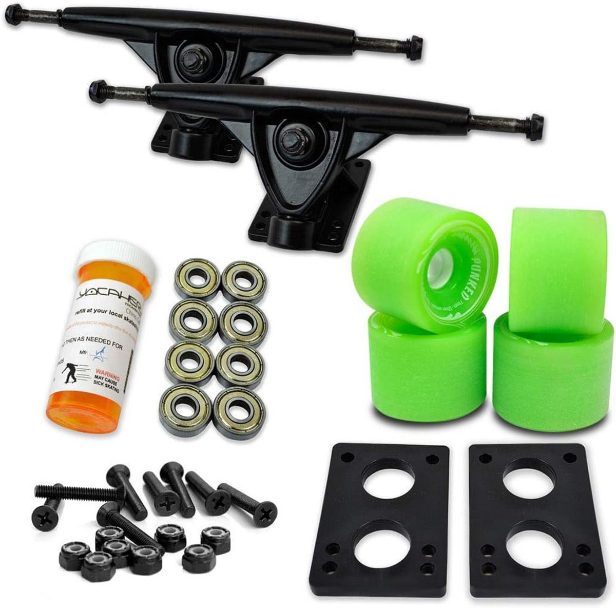 Longboard Skateboard Set: 71mm Wielen, 180mm Trucks en Complete Hardware