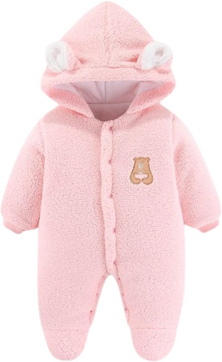 Baby Fleece Sneeuwpak met Capuchon en Voetjes - Warm Rompertje voor Jongens en Meisjes 0-18 Maanden