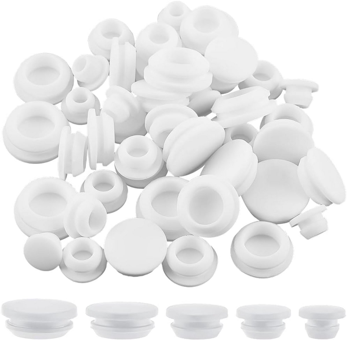 50 Stuks Siliconen Afstopdopjes Wit Rubber Kegelvormig Waterdicht voor Gaten en Buisjes