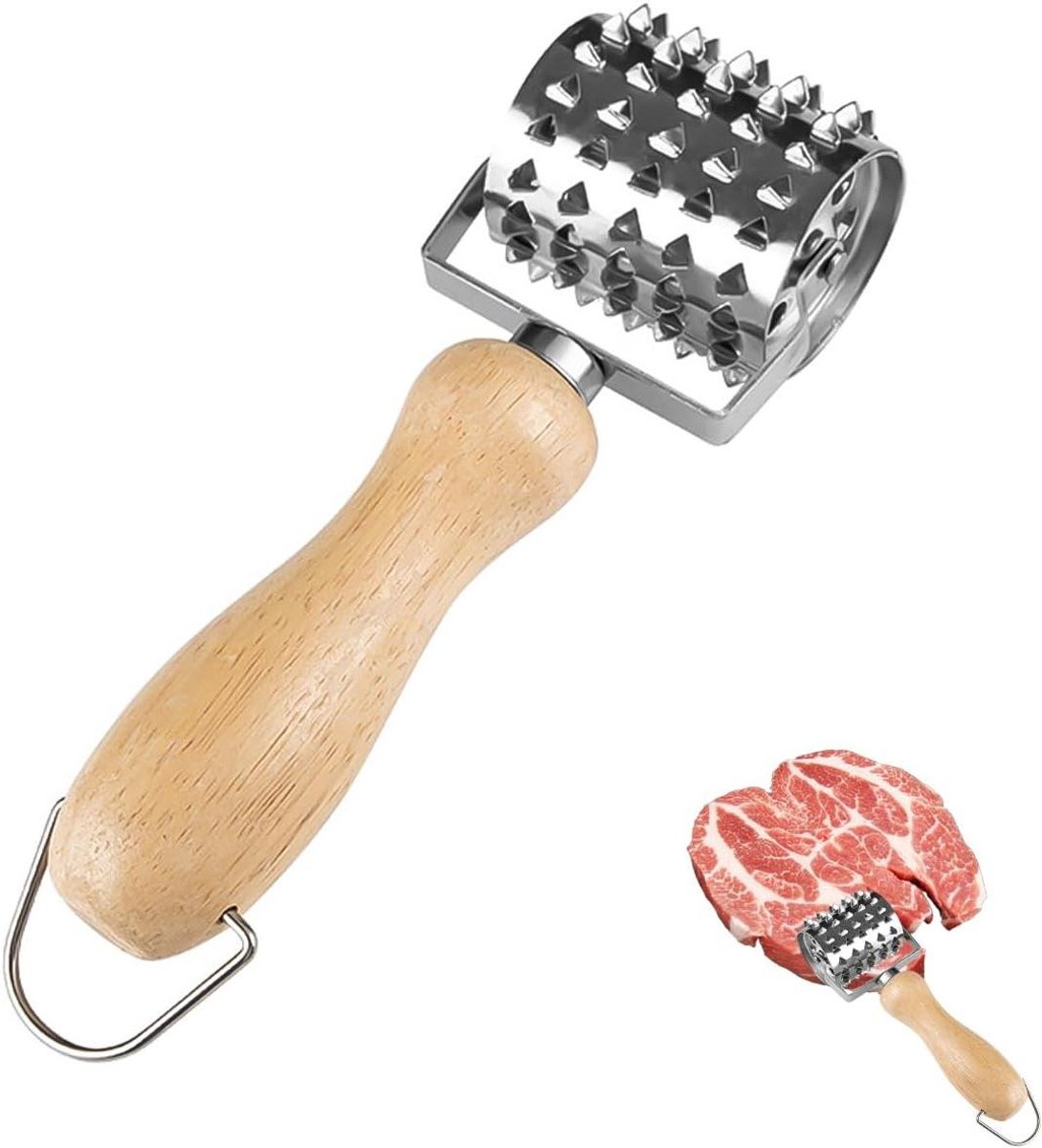 Vleeshamer 21 cm roestvrij staal met houten handvat voor steaksnippers bereiden.