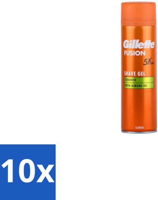 10 x Gillette Fusion 5 Scheergel - Ultra Sensitive - 200 ml - Scheergel - Gevoelige Huid - Scheercomfort - Scheerirritatie - Hydraterende Scheergel