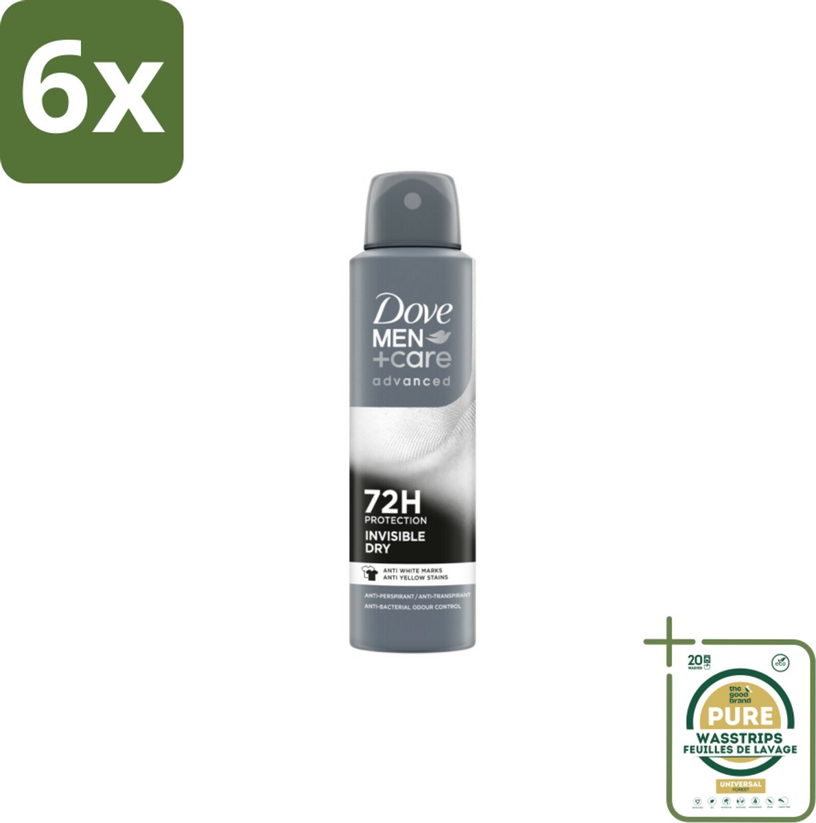 Dove Men+Care – Deodorant Spray – Invisible Dry – 150 ml - Voordeelverpakking - 6 stuks - Okselgeur - Schone kleding