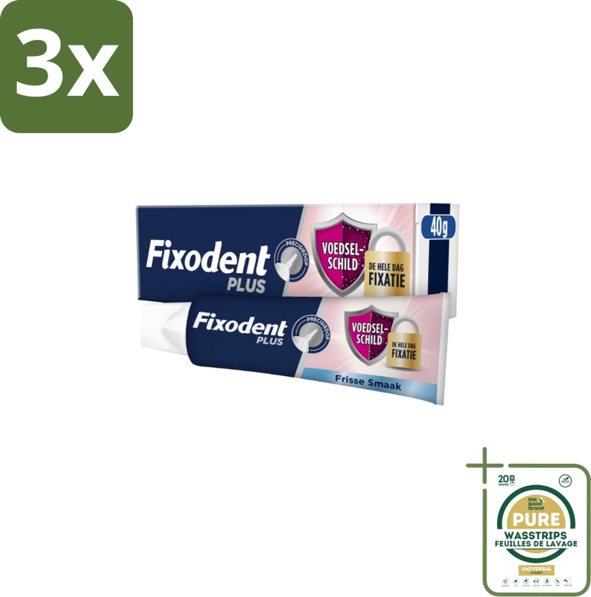 3 x Fixodent Kleefpasta Plus 40 gr - Grootverpakking - Kleefpasta Kunstgebit - Food Barrier Kunstgebit - Kunstgebit Fixatie - Kunstgebit Bescherming - Voedselresten Bescherming