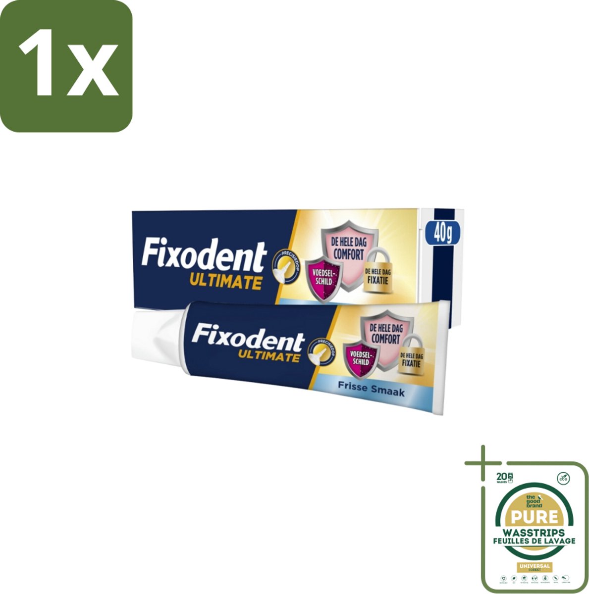 1 x Fixodent Kleefpasta Ultimate Fresh 40 gr- Kleefpasta Kunstgebit - Kunstgebit Fixatie - Voedselresten Voorkomen - Frisse Muntsmaak - Precisiepunt Mondstuk