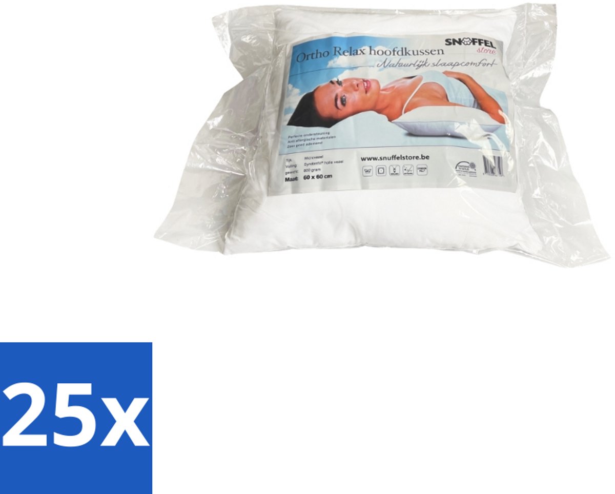 25 x Ortho Relax – Hoofdkussen – Luxe Hotelkwaliteit – Anti-Allergie 60 × 70 cm - Anti-snurk - Slaapcomfort - Nekondersteuning - Slaapomgeving - Hygiëne