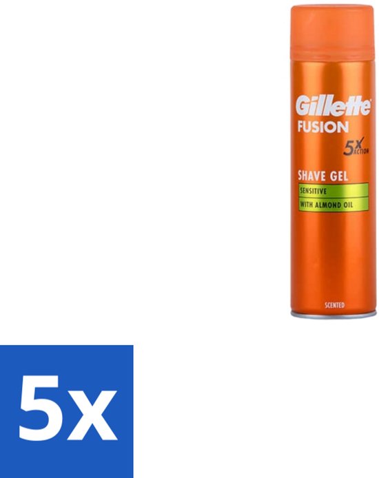 5 x Gillette Fusion 5 Scheergel - Ultra Sensitive - 200 ml - Scheergel - Gevoelige Huid - Scheercomfort - Scheerirritatie - Hydraterende Scheergel