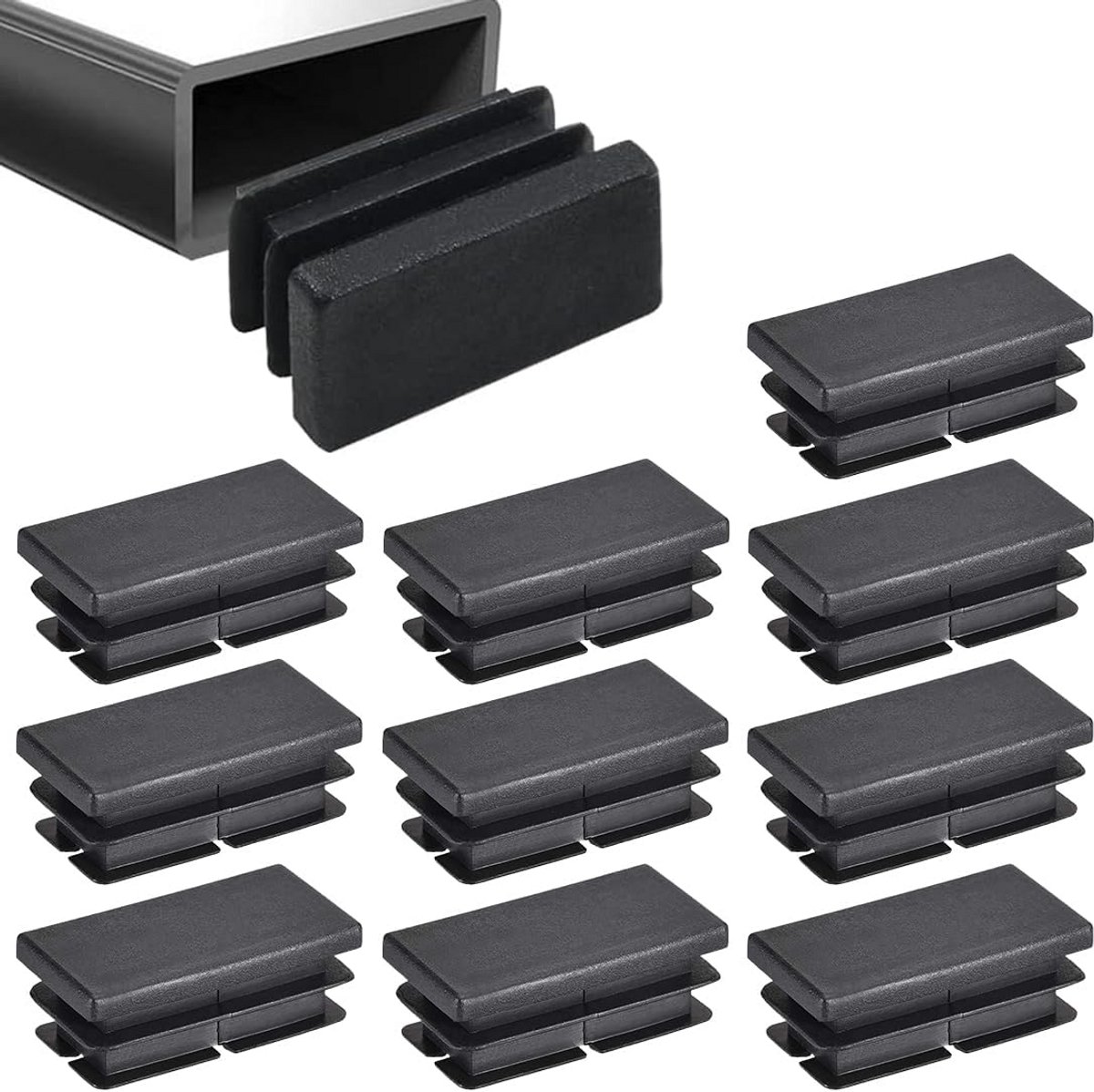 10 Stuks Zwarte Dopjes Sokkeldop 40 x 20 mm voor Metalen Buis en Meubels