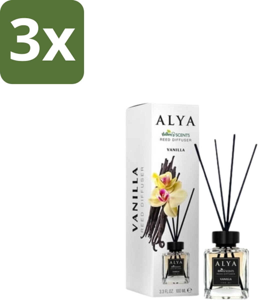 Alya – Reed Diffuser – Vanilla – Interieurparfum - Bulkverpakking - 3 stuks