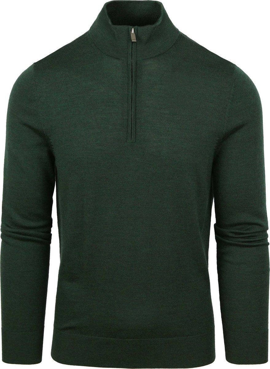 Suitable Merino Half Zip Trui Donkergroen - Maat 3XL - Heren - Quarter zip - Schipperstrui met rits - Volwassen mannen