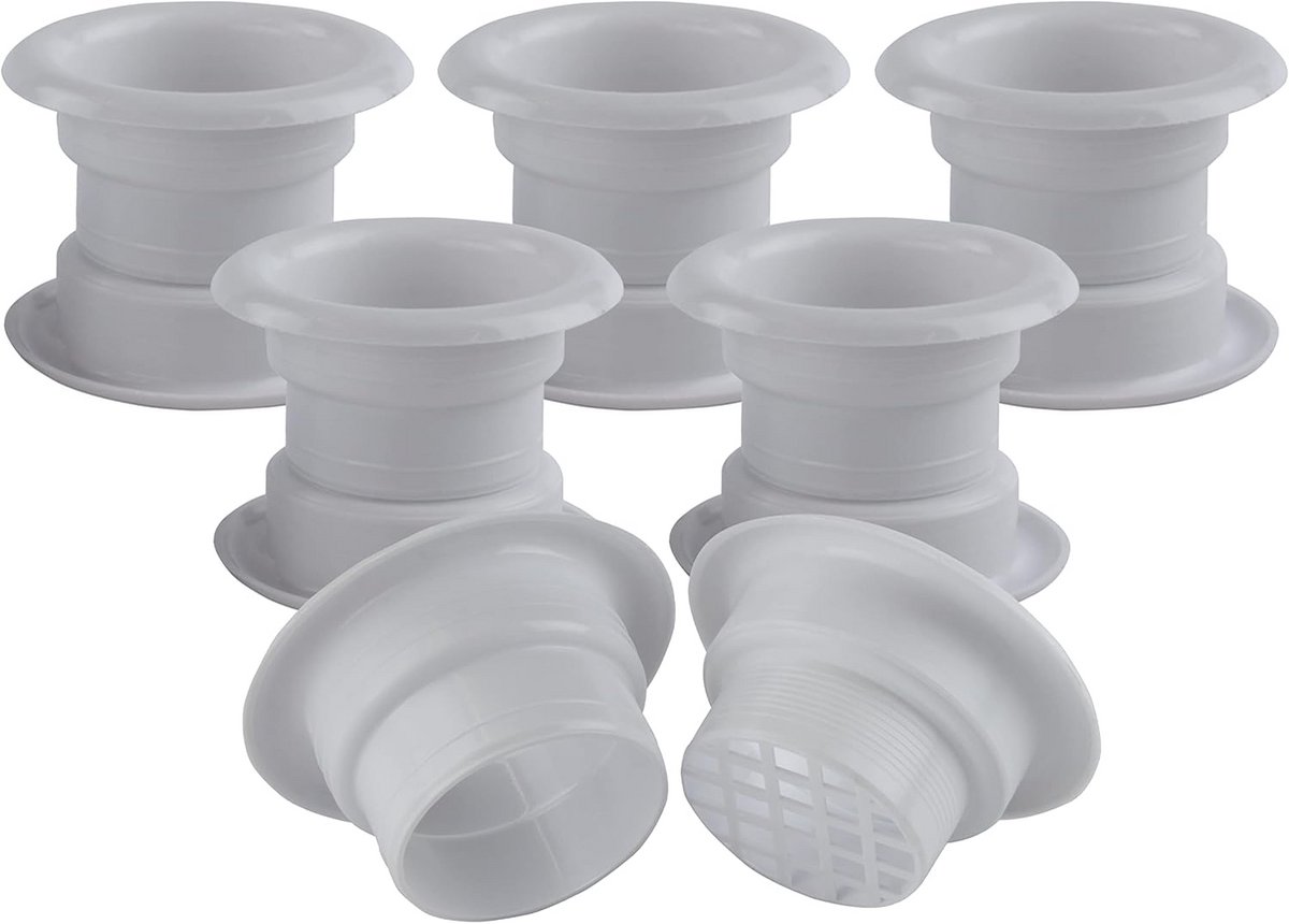 Set van 6 Ventilatie Roosters voor Deur Ø 40 mm Wit Inzetbaar