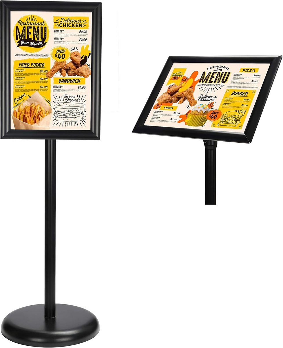 Zwarte A4 Posterstandaard Verstelbaar – Staand Display Click Frame voor Promotie en Menukaart