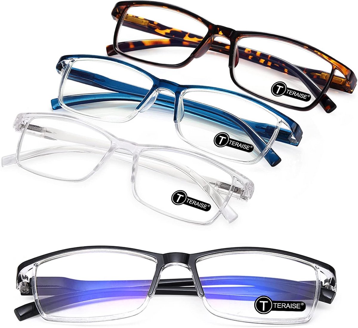 4-Pack Anti-Blauw Licht Leesbril Heren & Dames Inclusief Brillenkoker