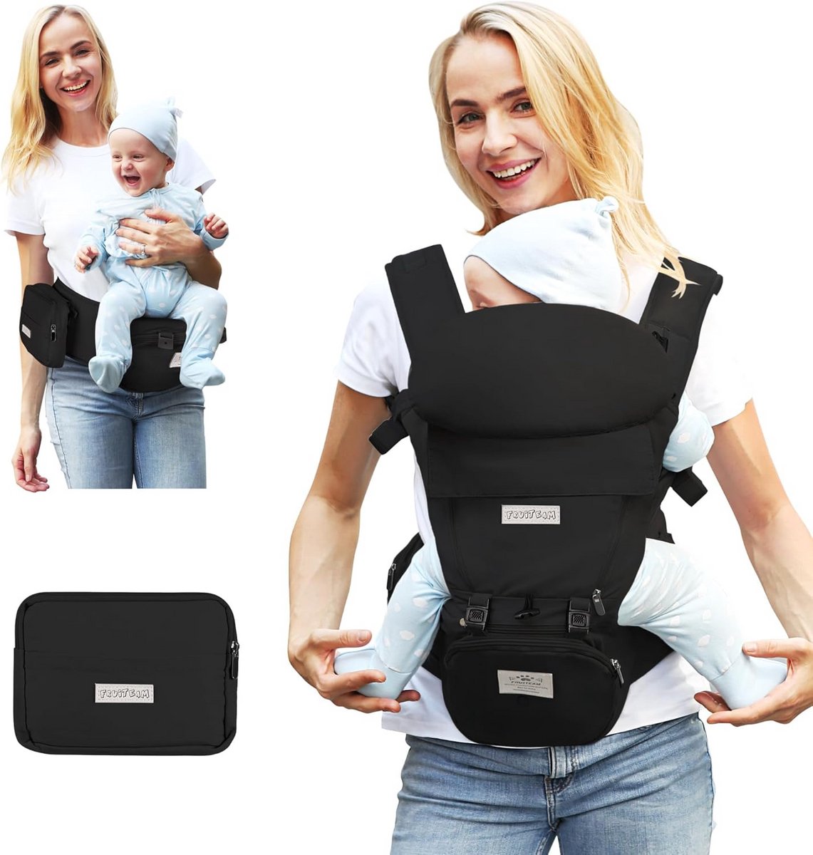 Ergonomische Baby Draagzak met Heupzitje voor Pasgeborenen tot Peuters - 6-in-1