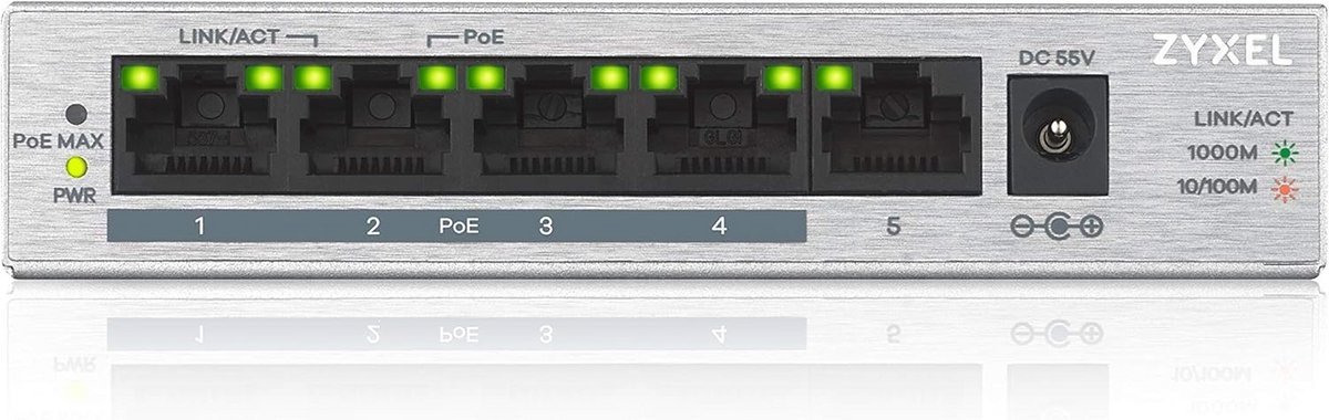 5-Poorts Gigabit Switch 4x PoE+ 60W Budget - Plug & Play Desktop Netwerk Switch