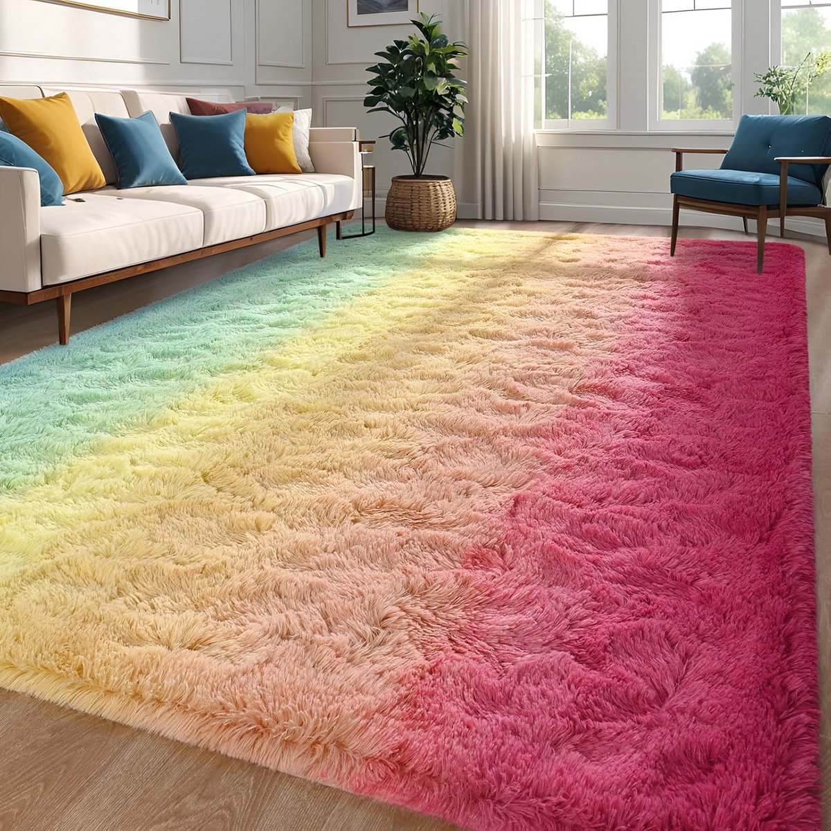 Extra Zacht Pluche Tapijt Roze Cyaan Gradient Rechthoekig Wastafel Geschikt voor Slaapkame