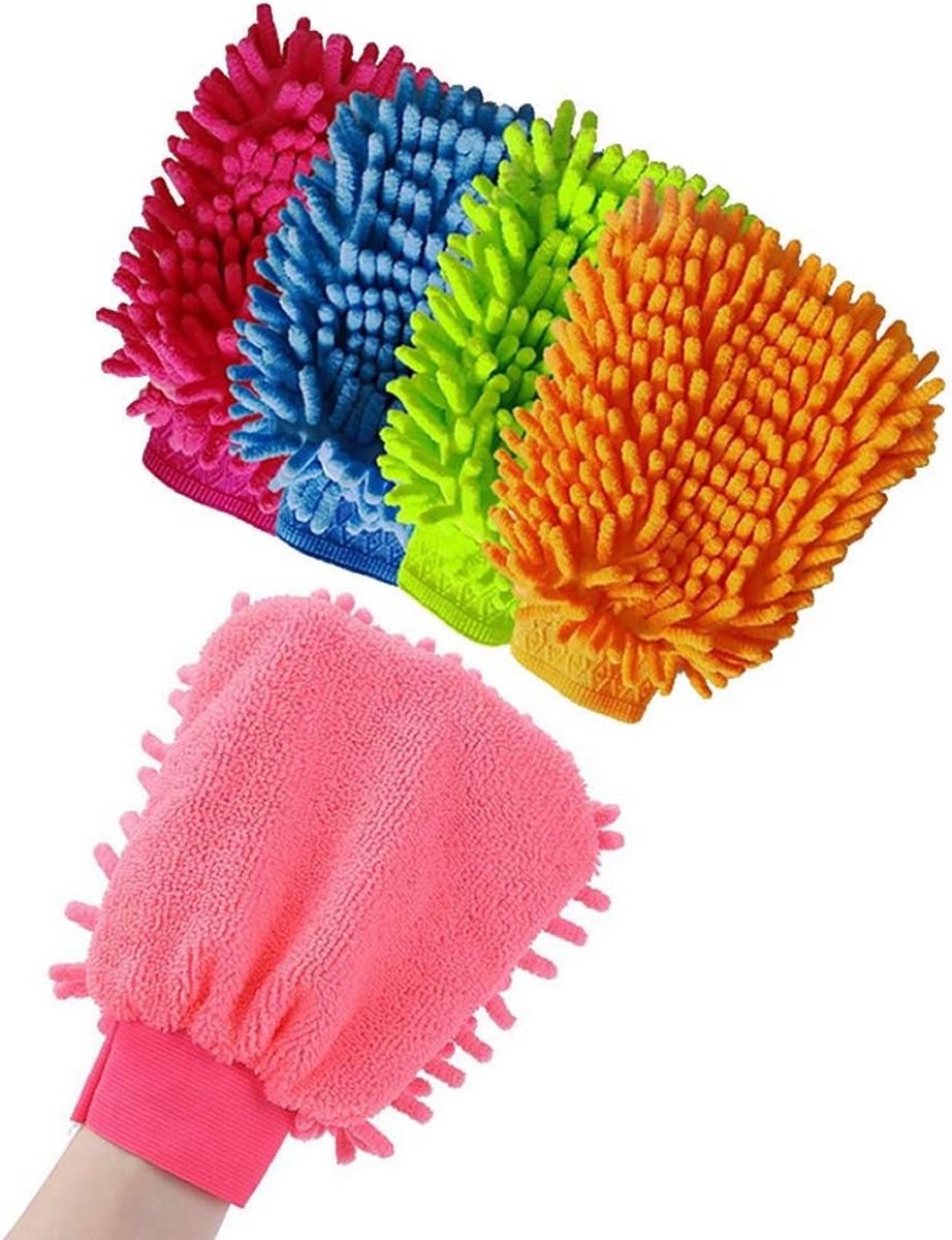 4 Stuks Microvezel Waswanten - Zachte Poets- en Drooghandschoenen voor Auto en Huis