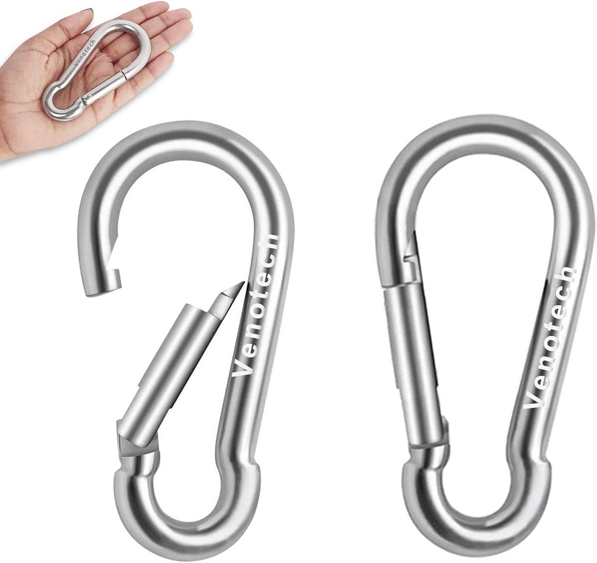 Extra Grote 4 Inch Heavy Duty Karabijnhaak Clips van RVS voor Gym en Buitenactiviteiten