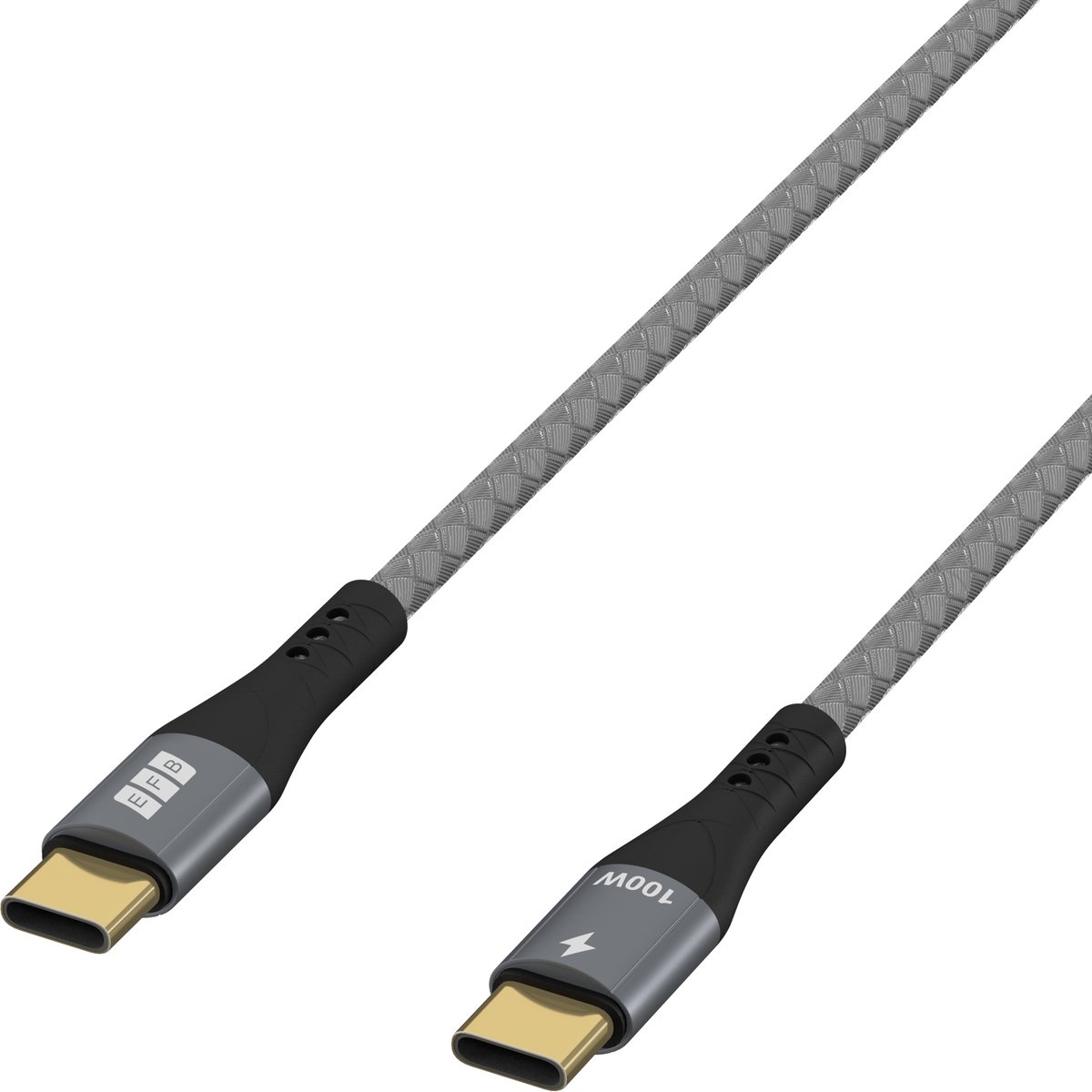 EFB Elektronik USB-C-kabel 100W PD 3.0 5A E-Marker-chip 1m grijs, gouden contacten textielcoating
