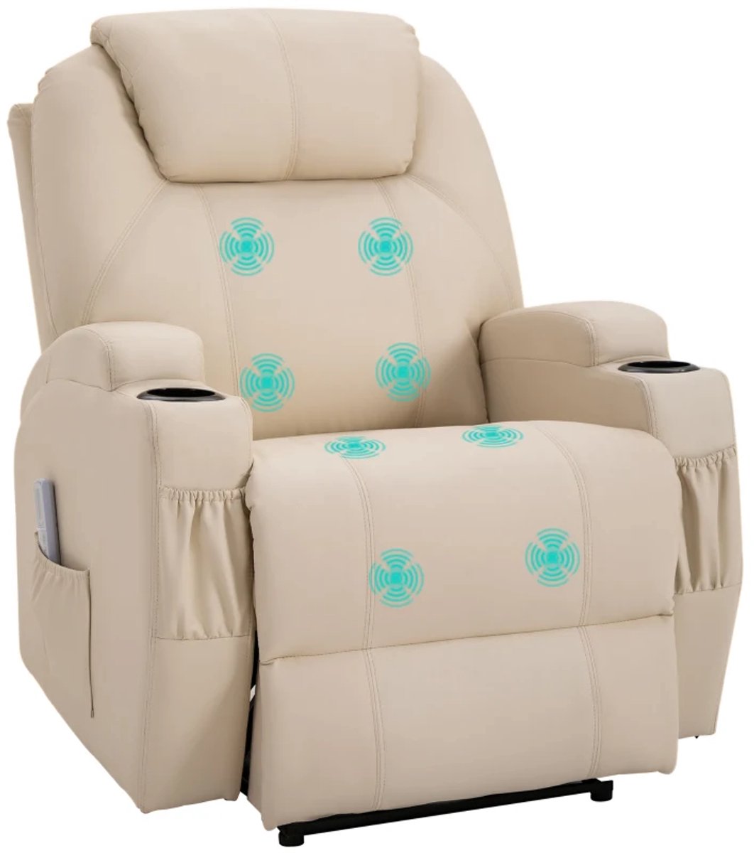 ZYLARO Elektrische Massagestoel - Massagefauteuil met Relaxfunctie en Liftfunctie - 8 Vibratiekoppen - Kantelbaar tot 165° - tot 160 kg - met Afstandsbediening - Relaxfauteuil - Relaxstoel - TV stoel - Crèmewit Beige