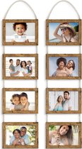 Fotolijst collage voor 8 foto's 10x15 cm wandmontage rustiek bruin 2 stuks composiet hout