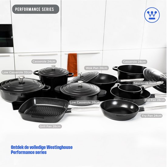 Westinghouse Performance Series - Wok Pan Induction - 28 cm - Wok de luxe avec couvercle - Noir - Convient à toutes les sources de chaleur