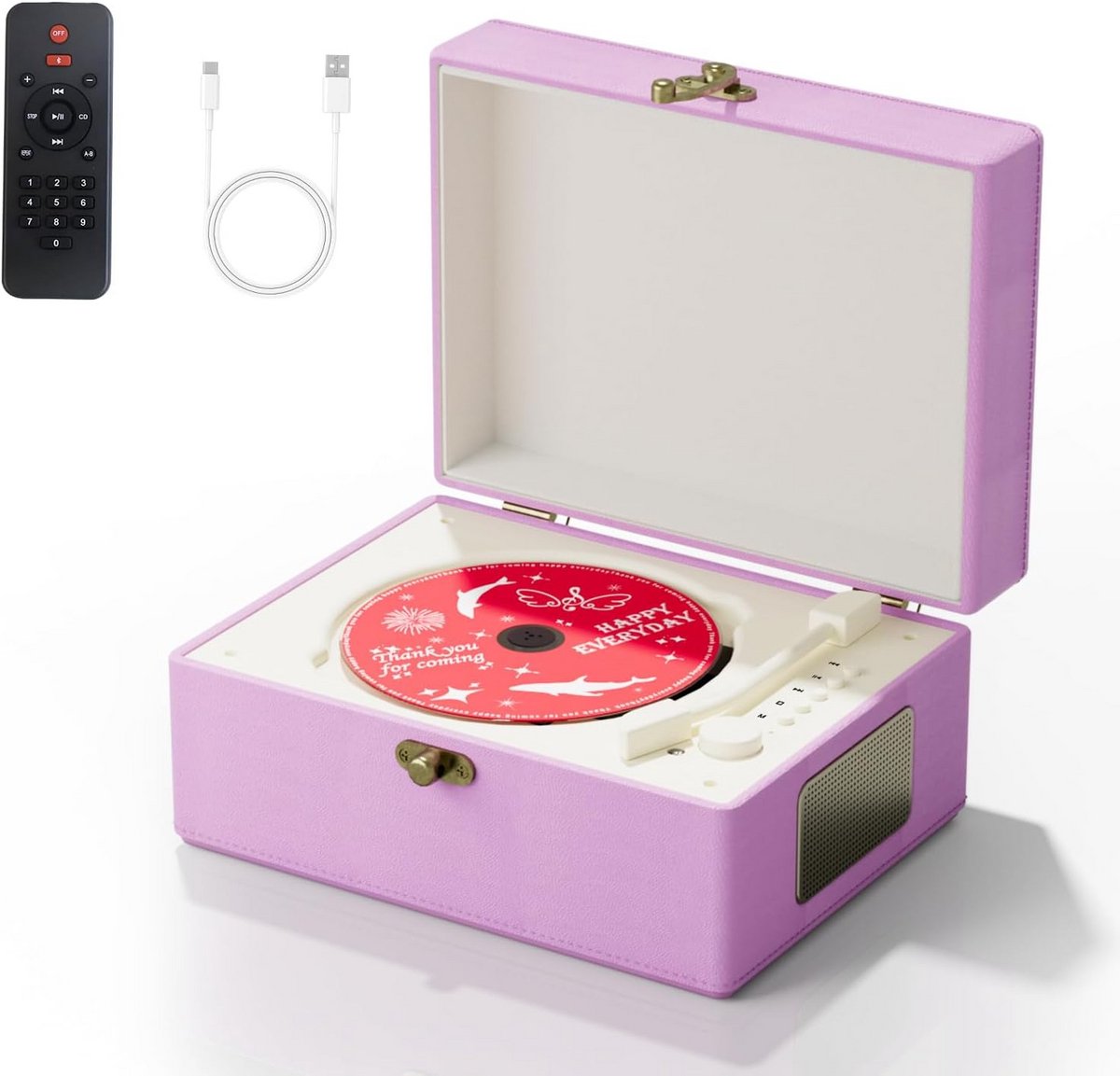 Draagbare CD Speler met Decoratieve Boxen - Paars Leerlook