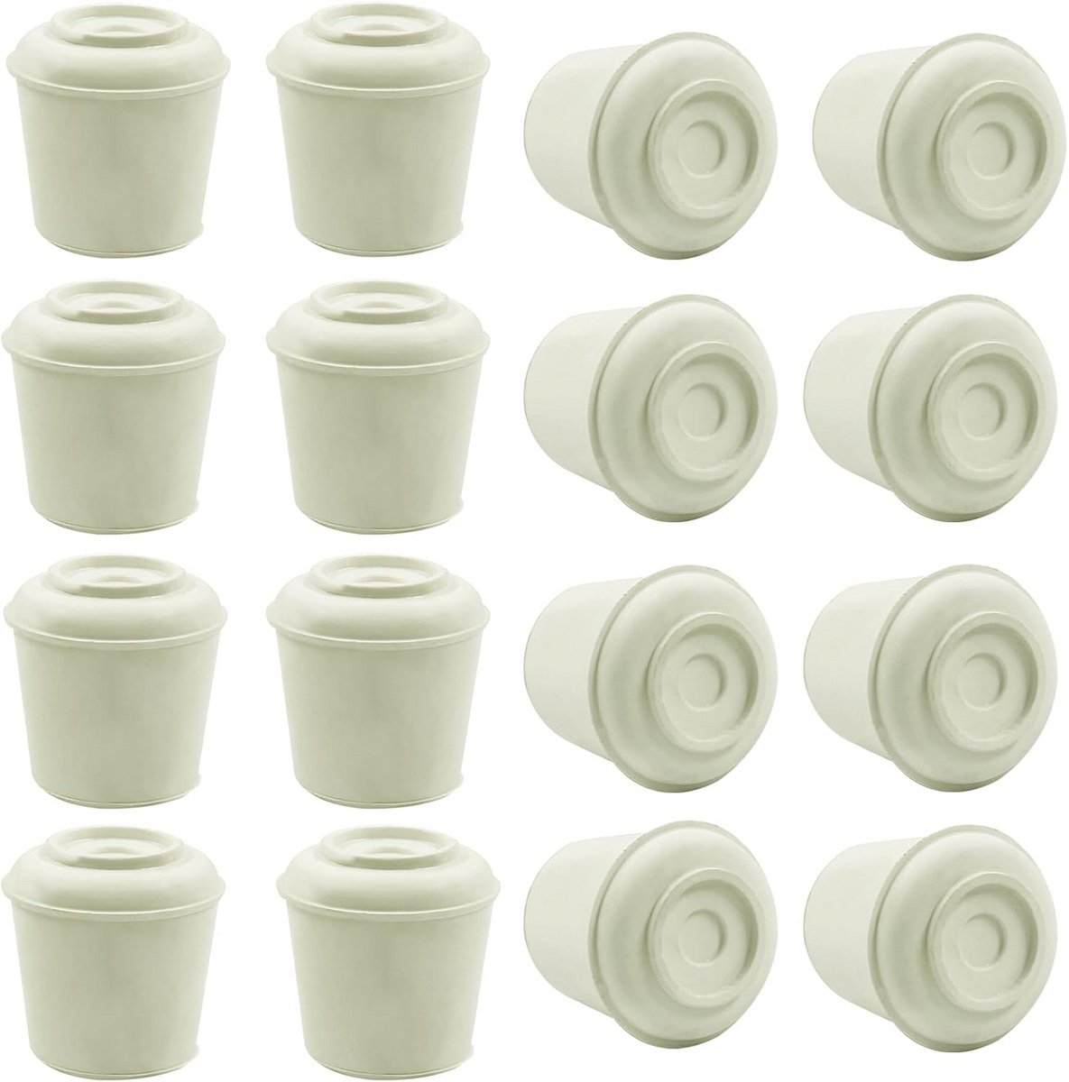 16x Ronde Stoelpootdoppen Wit - Antislip Rubberen Vloerbeschermers (15-16 mm)