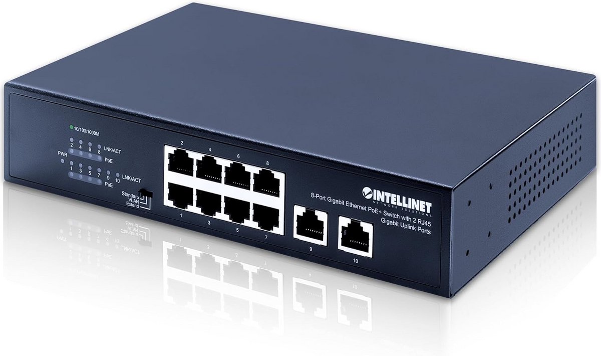 8-Poorts Gigabit PoE+ Switch met 2 Uplink RJ45