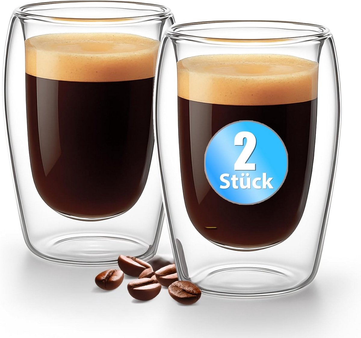 Set van 2 Dubbelwandige Espressokopjes 80ml - Hittebestendig Borosilicaatglas