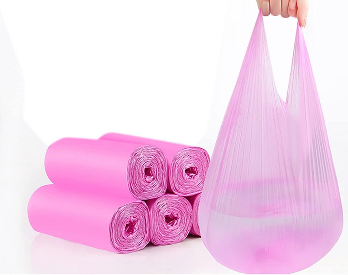 200 stuks Roze Vuilniszakken met Handvatten 4 Gallon - Sterk en Draagbaar
