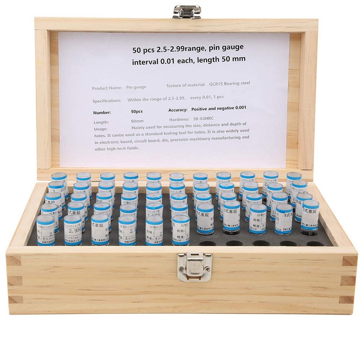 Precisie Stalen Meetpinnen Set 50 Delig 2.5-2.99mm Nauwkeurigheid 0.001mm