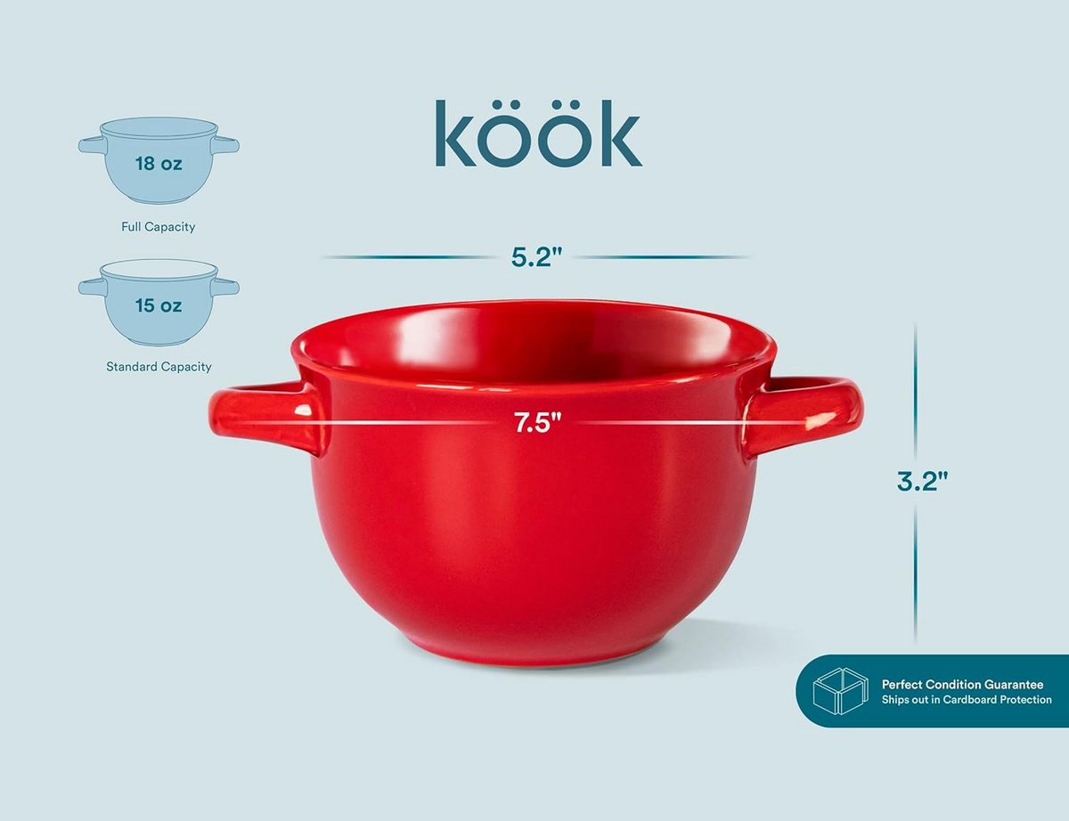 Keramische Soepkommen met Handvatten - Ovenbestendige Uiensoep Schalen (Set van 4) — cadeau in Kookcadeaus - foto 3