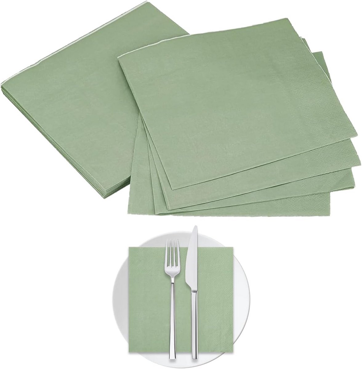 60 Stuks Saliegroene Servetten 2-laags voor Feest en Diner