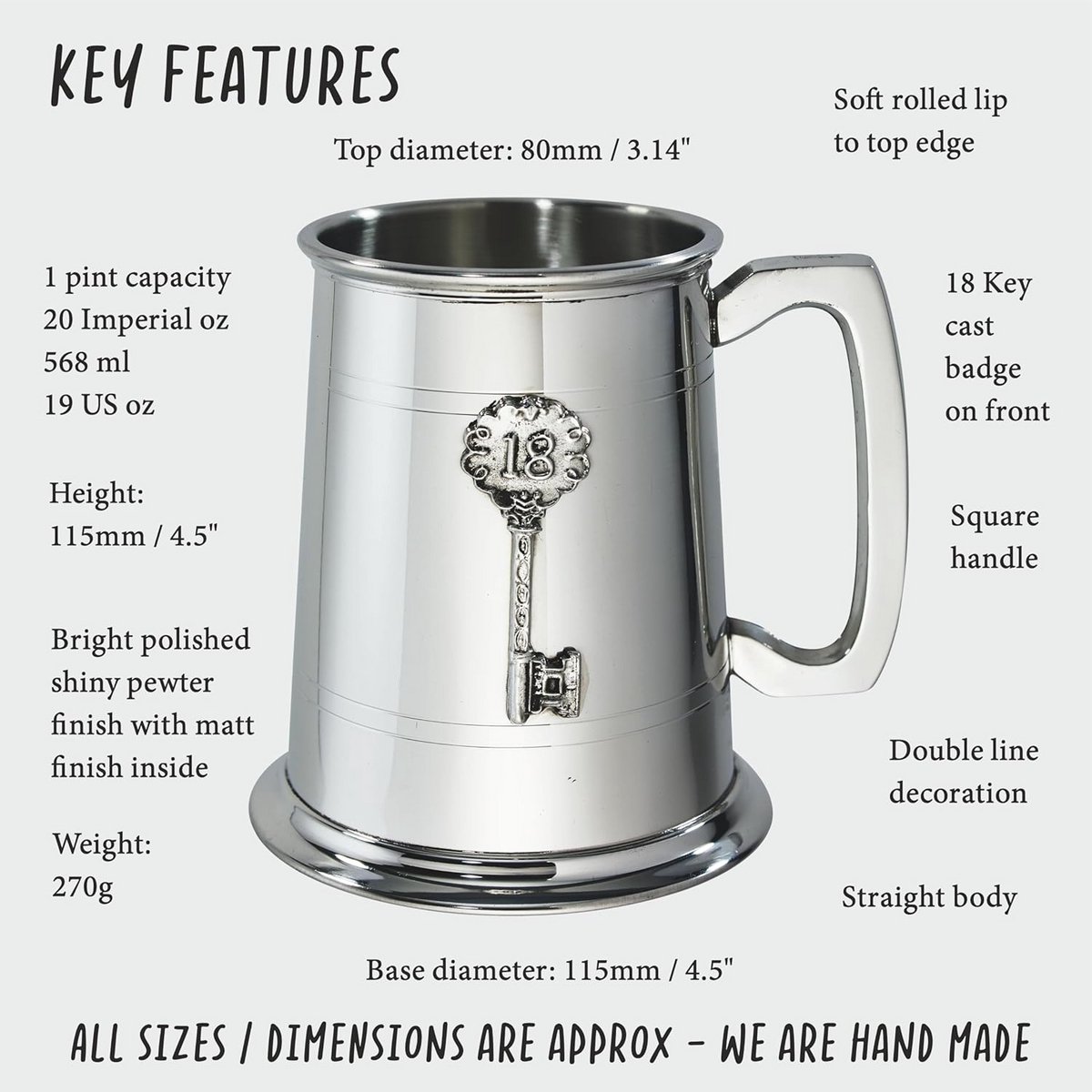 Pewter Bierpul voor 18e Verjaardag met Sleuteldetail