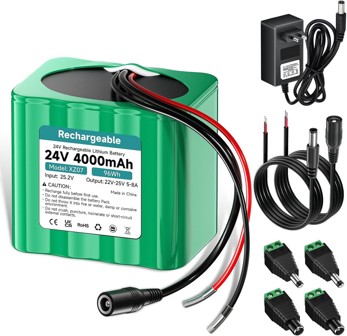 Oplaadbare 24V Lithium Batterij 4000mAh met Oplader en Aansluitadapter