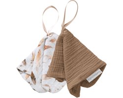 Cottonbaby Set van 2 Cottonsoft Speendoekjes – Moody feathers en uni latte – Zacht, Wasbaar & Duurzaam – Geschikt voor Speen – 16x16 cm